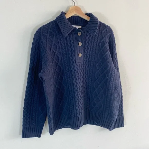 Demylee New York Cableknit Navy Blue Sweater 100% Wool - M - Picture 2 of 13